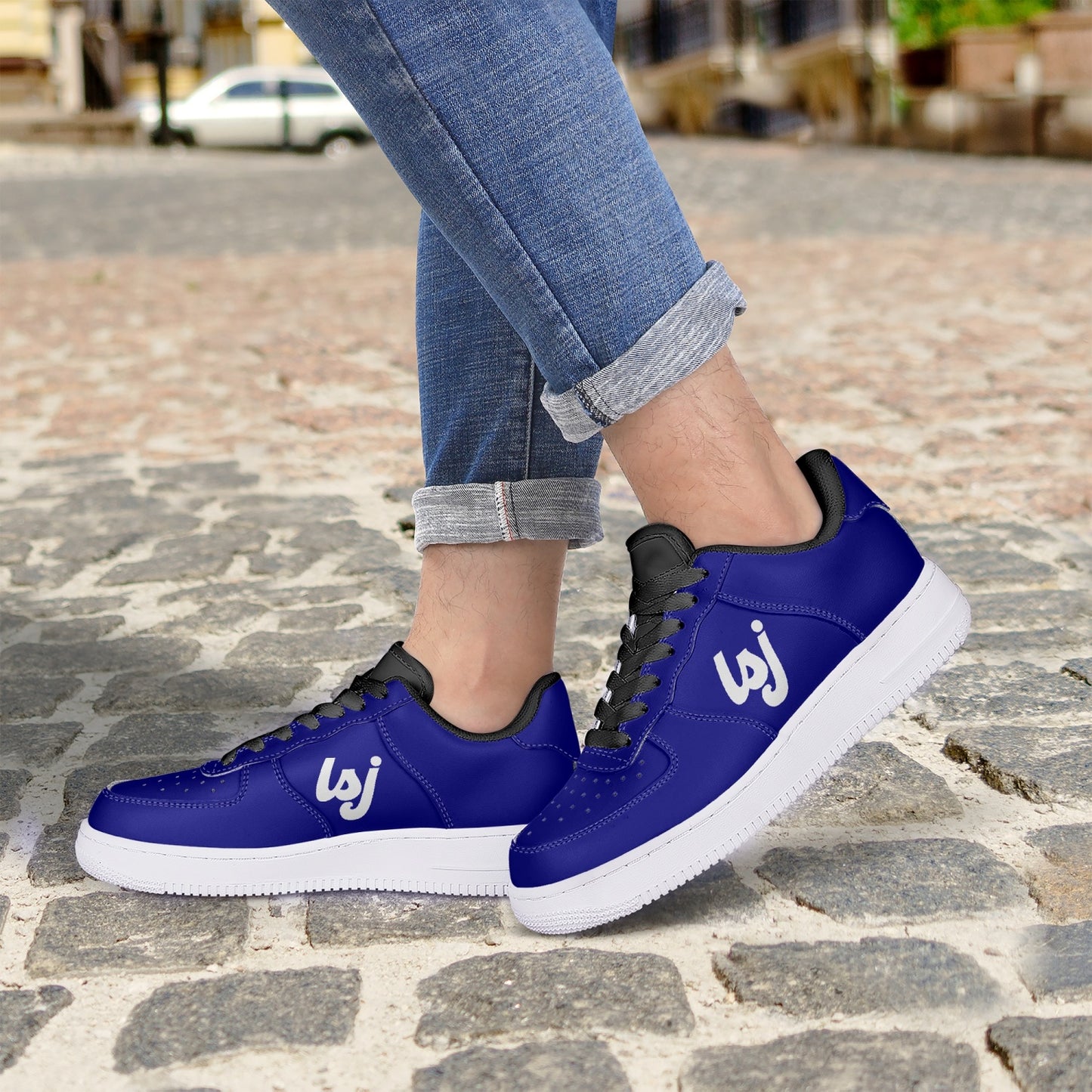 LSJ Navy Blue Low-Top Leather Sports Sneakers