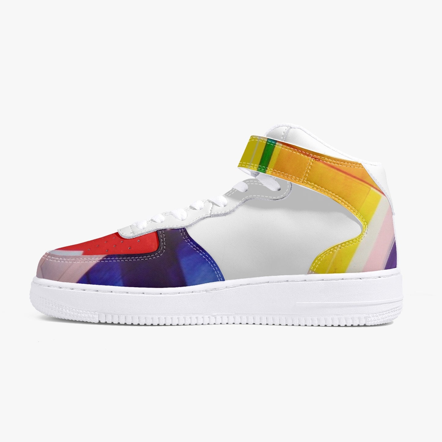 LSJ Puzzle Color White High-Top Leather Sports Sneakers