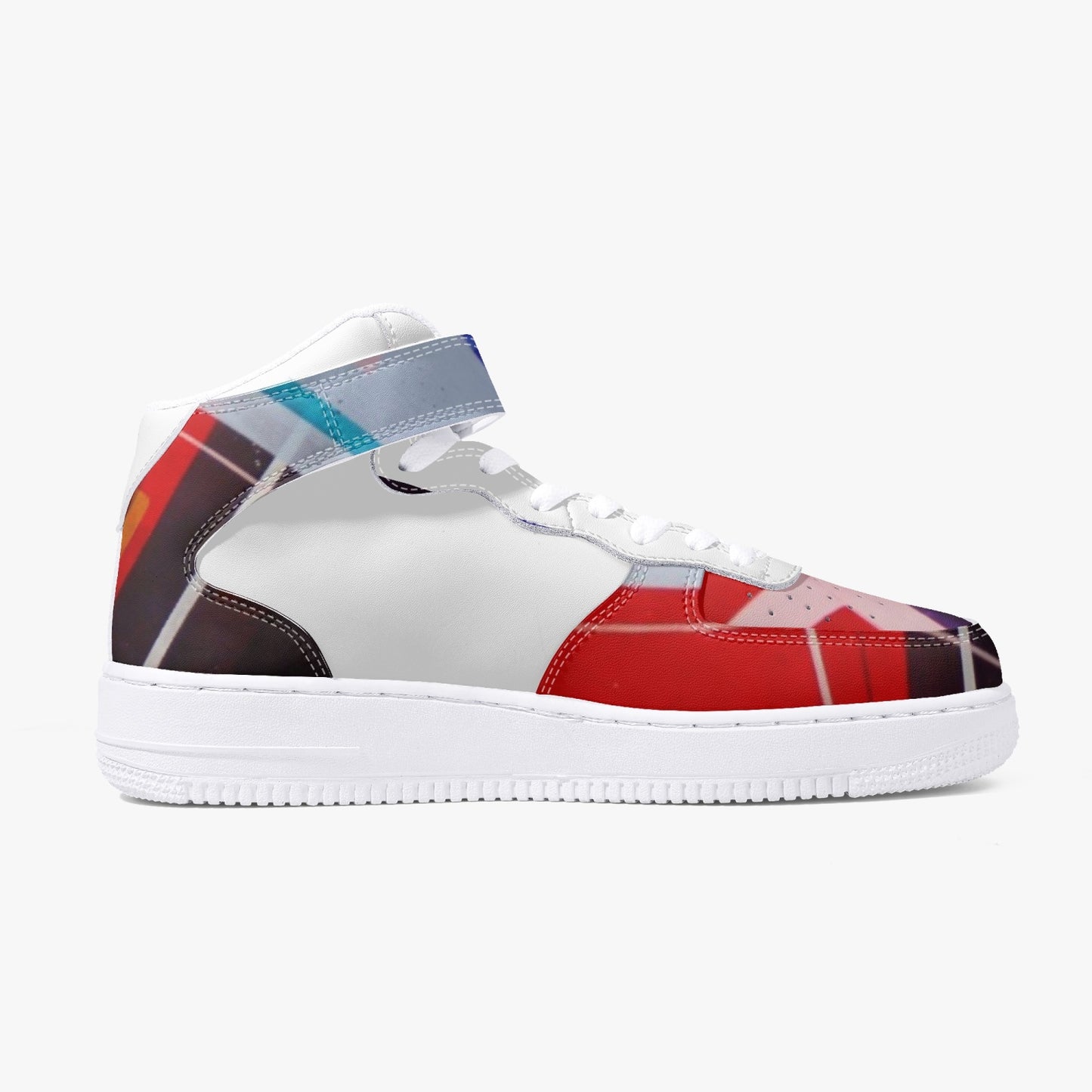 LSJ Puzzle Color White High-Top Leather Sports Sneakers