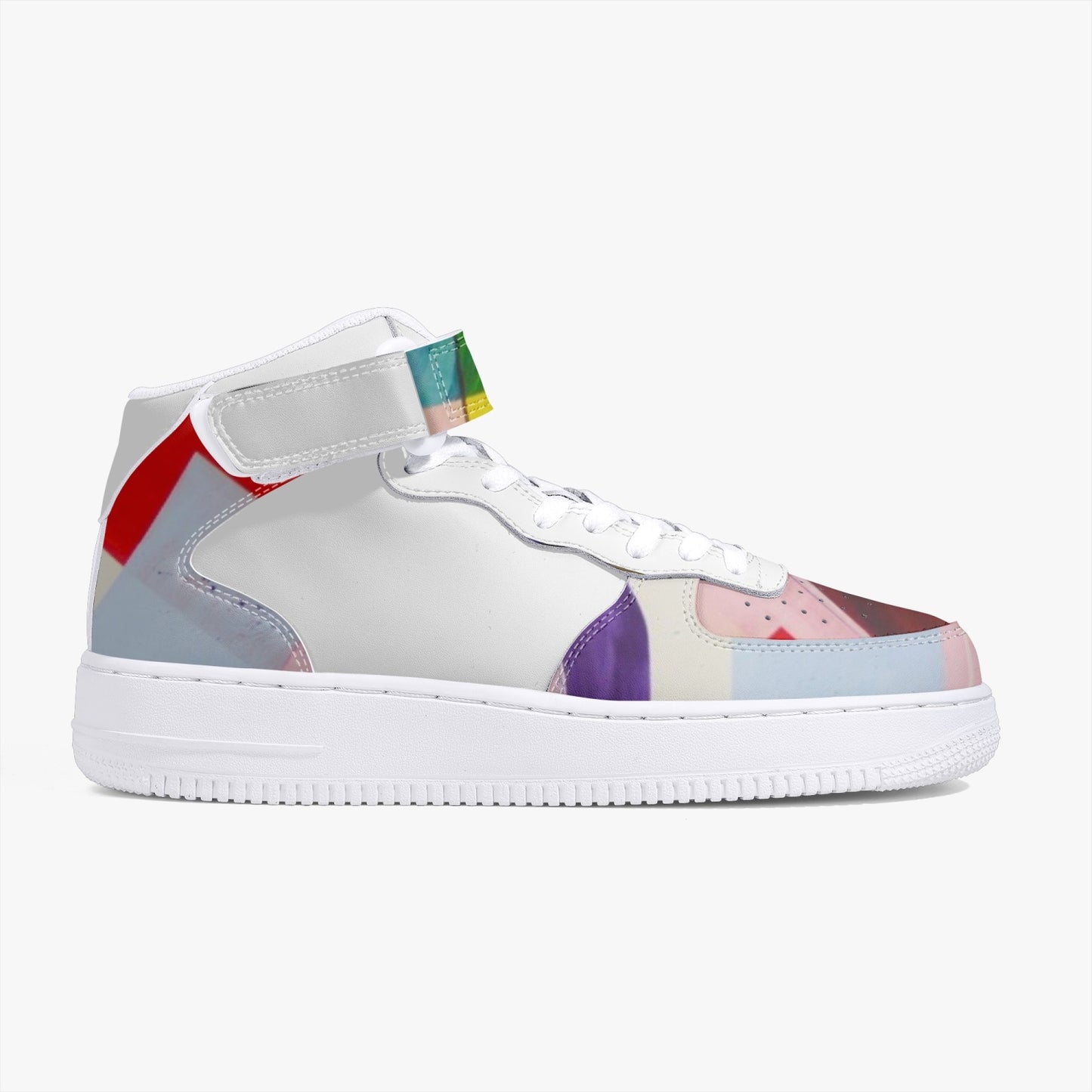 LSJ Puzzle Color White High-Top Leather Sports Sneakers
