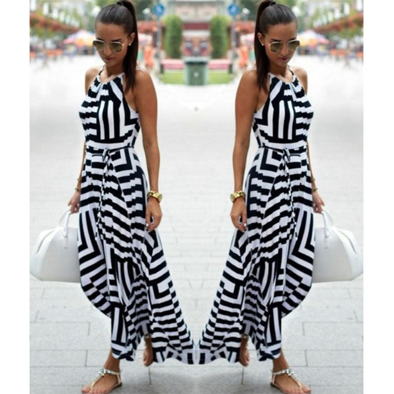 PROPCM Summer Maxi Long Dress Women Sexy Boho Striped Sleeveless Beach Style Strap Sundress Vestidos For Female Bigsweety