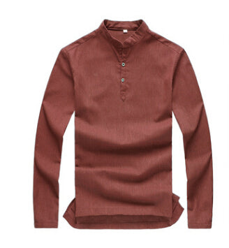 Summer Mens Linen Cotton Green Khaki Blended Shirt Mandarin Collar Breathable Comfy Traditional Chinese Style Popover Henley Shirts For Men