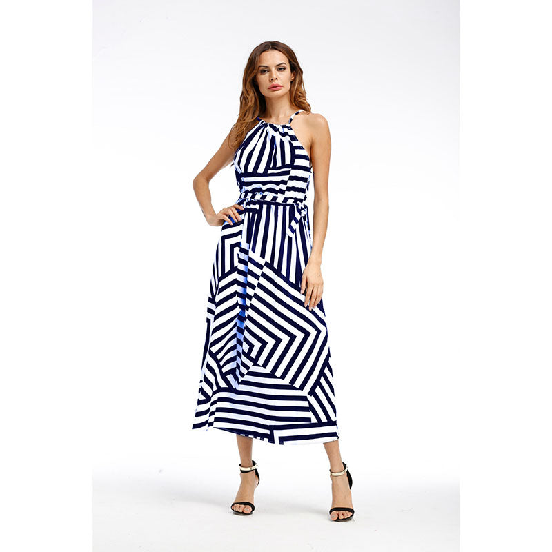 PROPCM Summer Maxi Long Dress Women Sexy Boho Striped Sleeveless Beach Style Strap Sundress Vestidos For Female Bigsweety