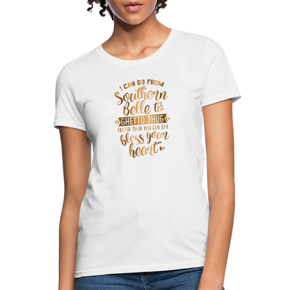 Southern Bell To Ghetto Thug Women's T-Shirt - white