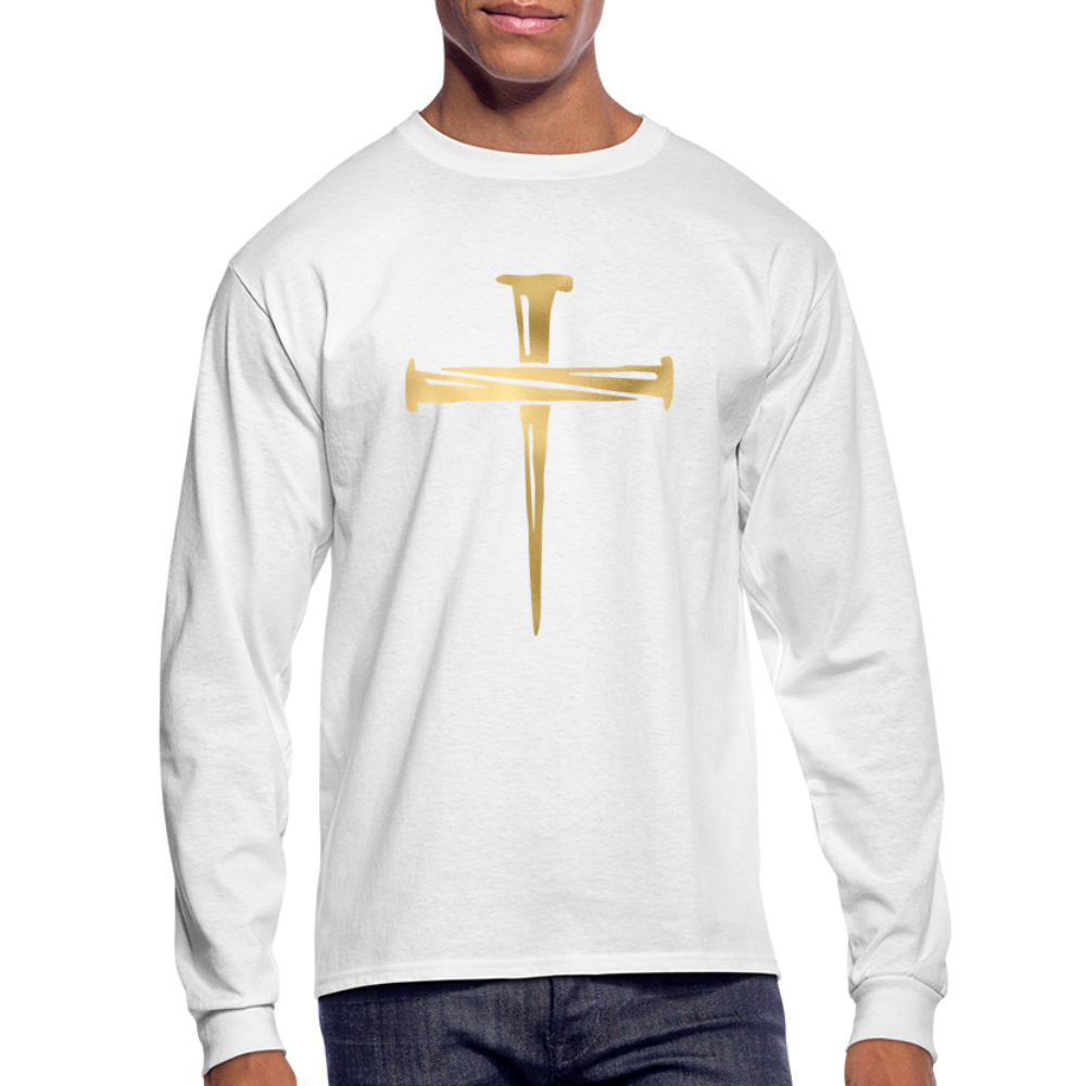 Gold Nail Cross Men's Long Sleeve T-Shirt - white