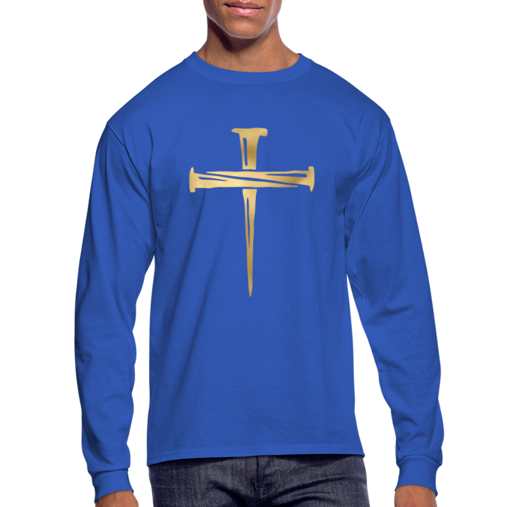 Gold Nail Cross Men's Long Sleeve T-Shirt - royal blue