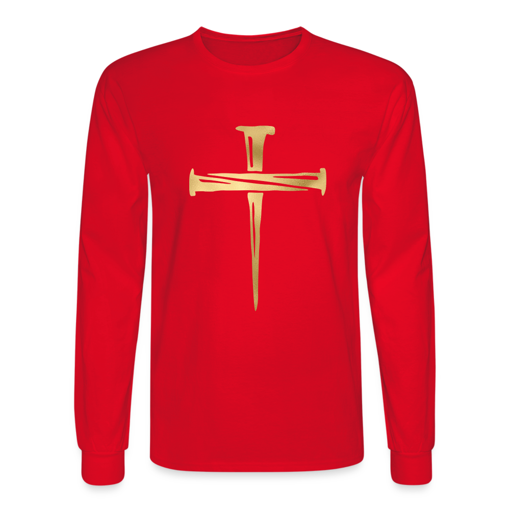 Gold Nail Cross Men's Long Sleeve T-Shirt - red