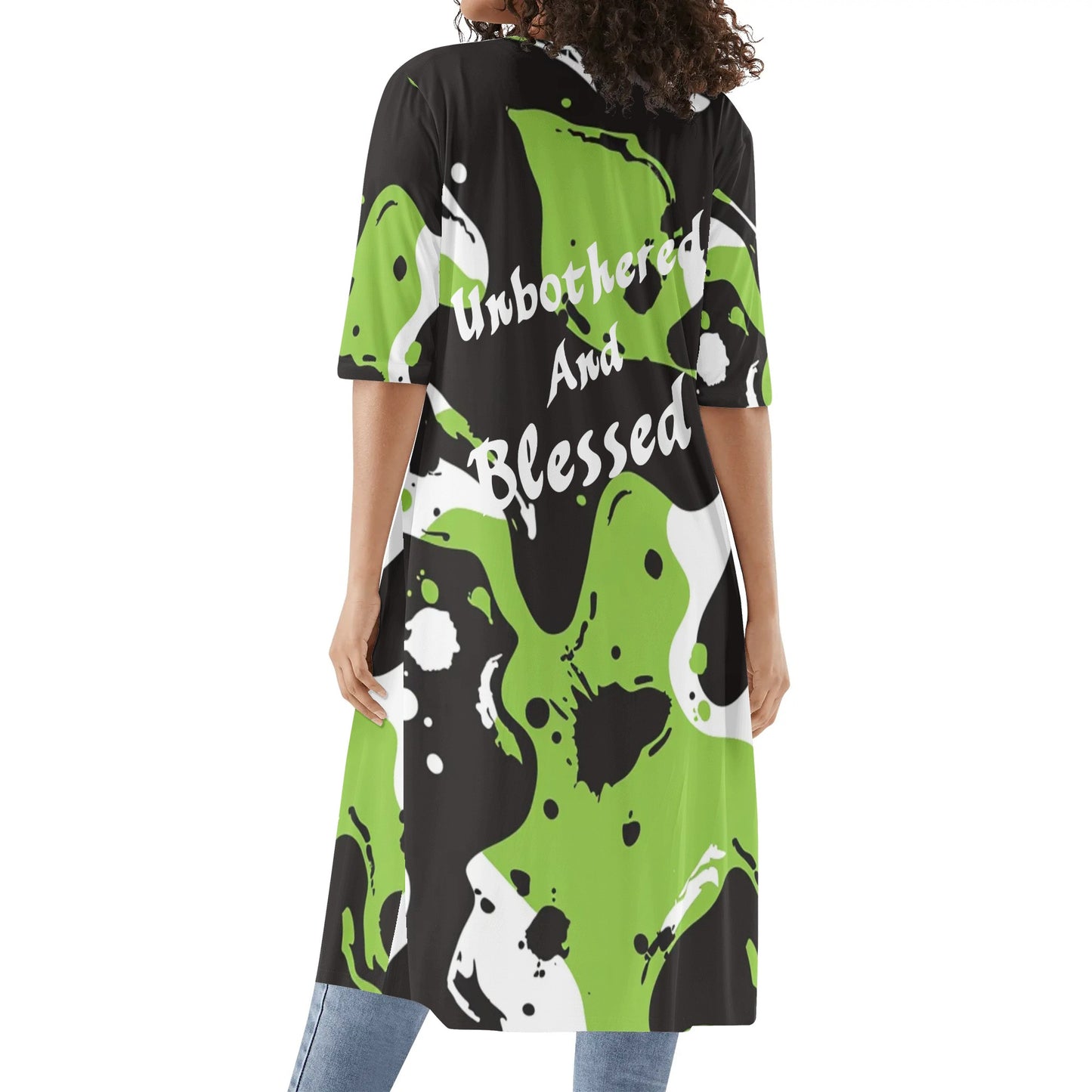 Unbothered & Blessed Womens Half Sleeve Kimono Cardigan