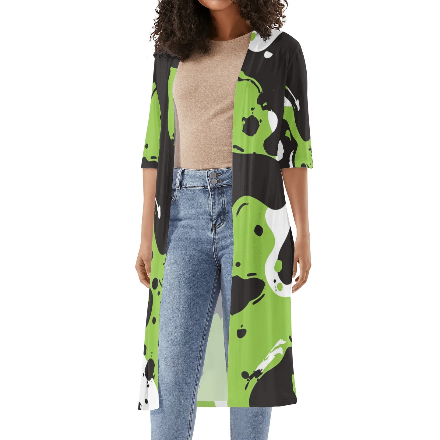 Unbothered & Blessed Womens Half Sleeve Kimono Cardigan