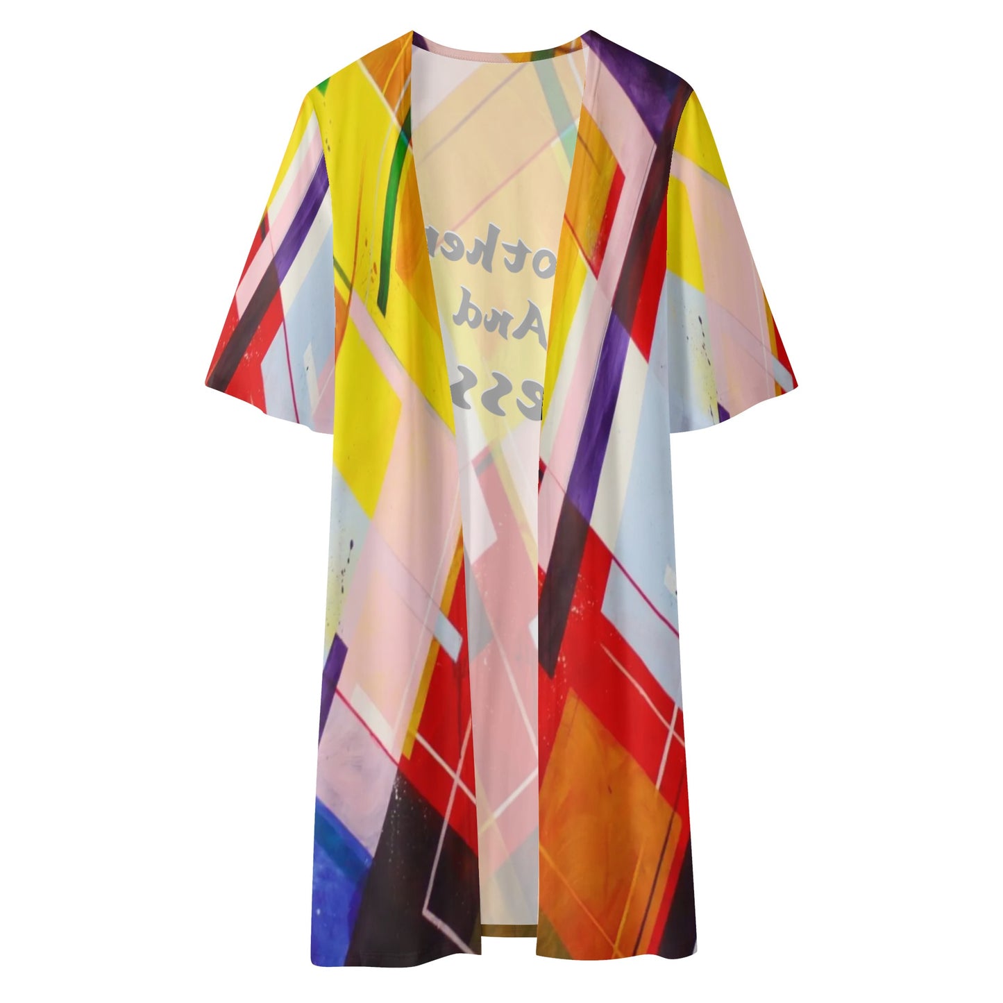 Unbothered & Blessed (Multicolor Paint Style) Womens Half Sleeve Kimono Cardigan