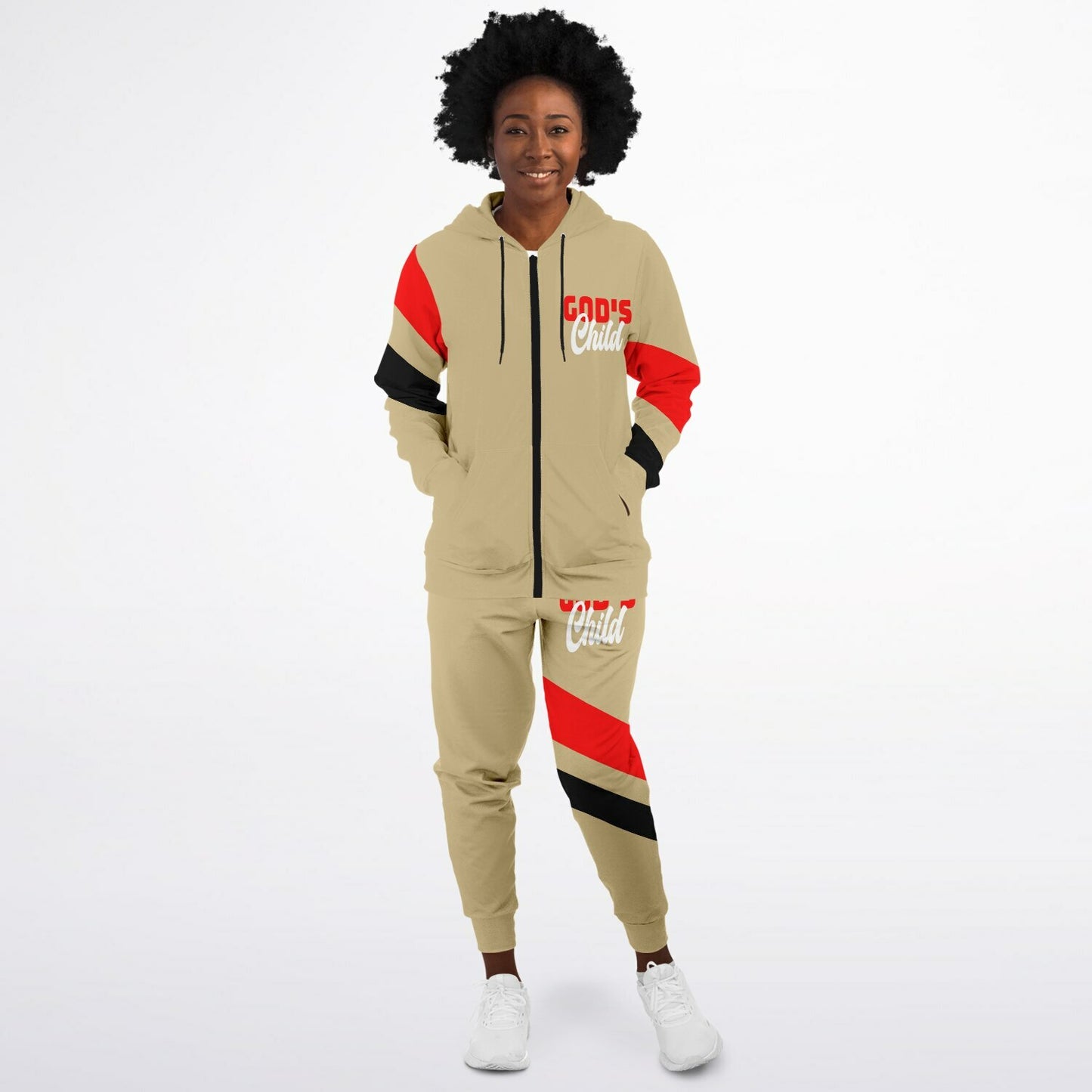 God's Child Beige Chevron Ziphoodie & Jogger Set