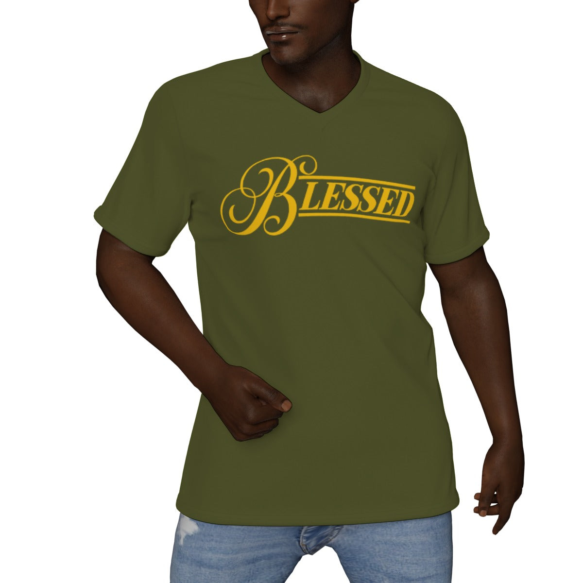 Blessed Premium  V-Neck T-Shirt (Military Green)