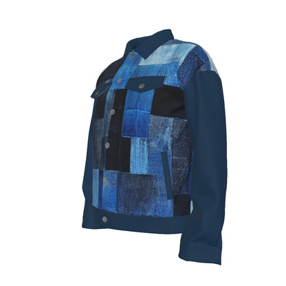 Blessed Denim Print Unisex Lapel Cotton Jacket