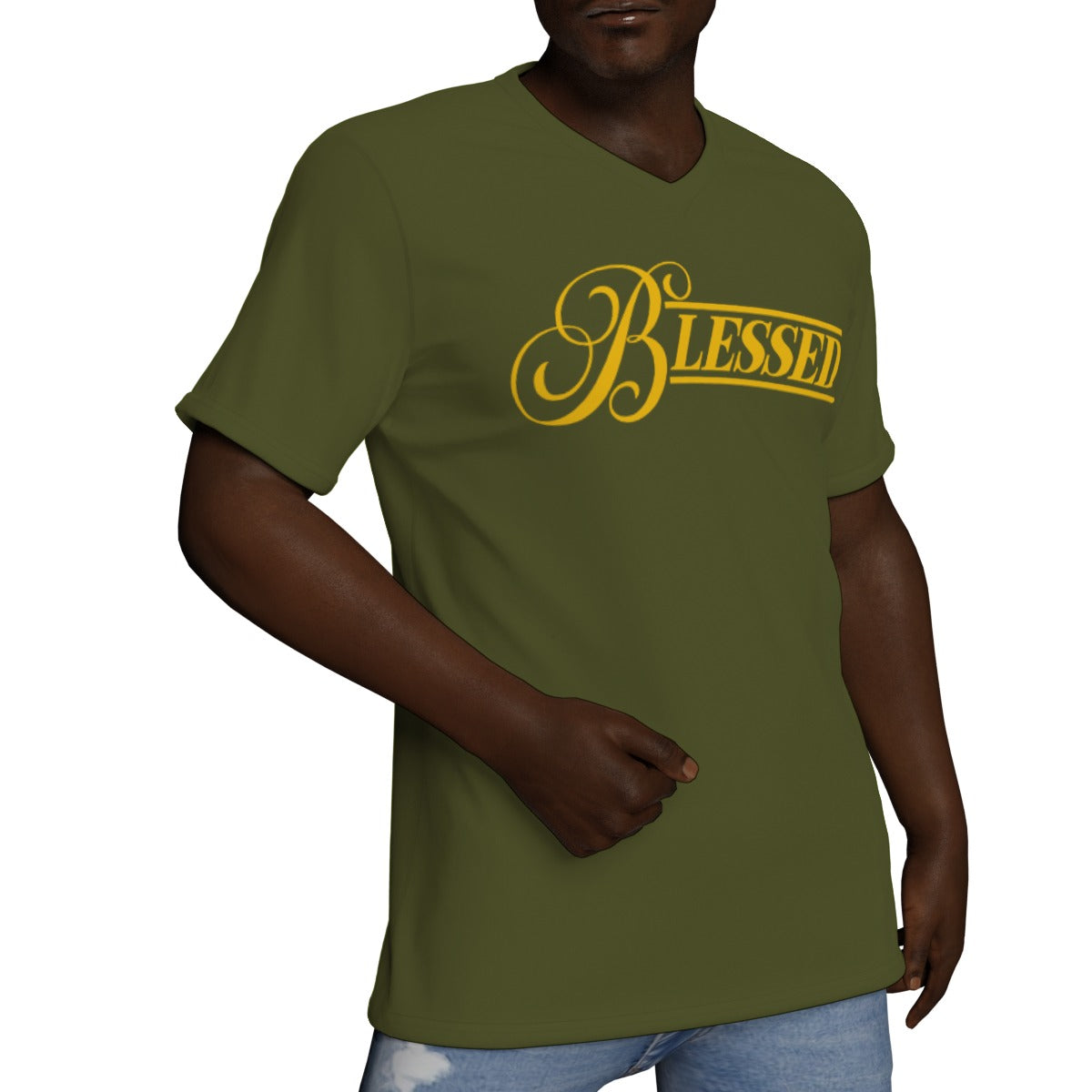 Blessed Premium  V-Neck T-Shirt (Military Green)