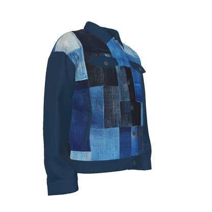 Blessed Denim Print Unisex Lapel Cotton Jacket