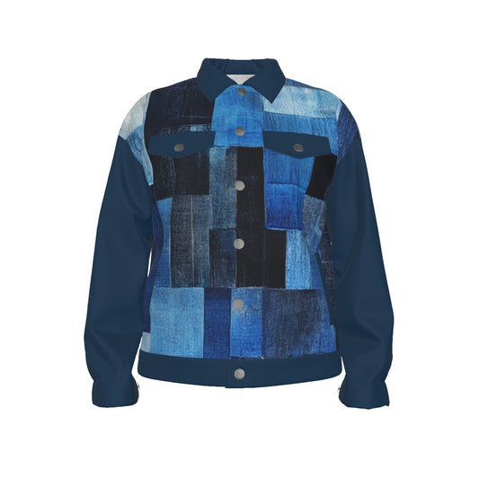 Blessed Denim Print Unisex Lapel Cotton Jacket