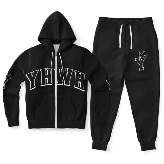 YHWH Black Athletic Ziphoodie & Jogger Set