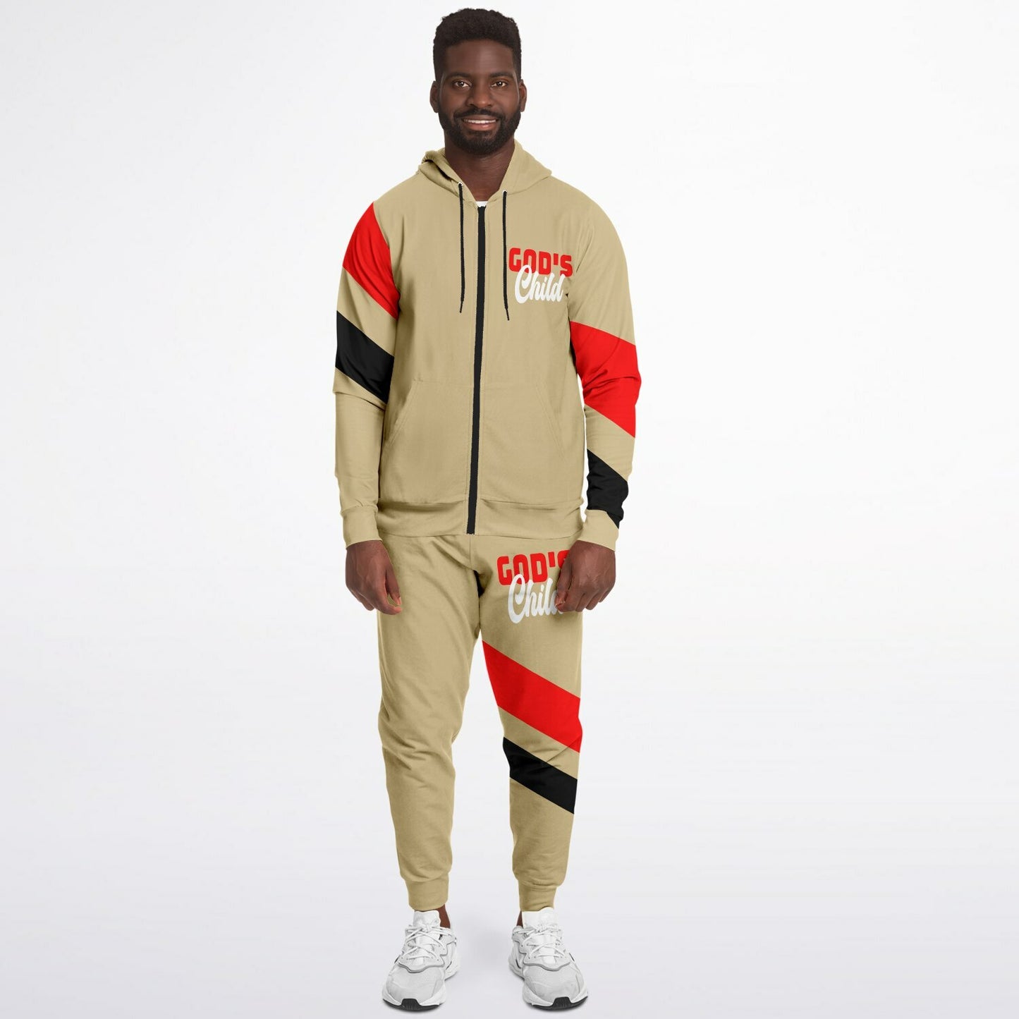 God's Child Beige Chevron Ziphoodie & Jogger Set