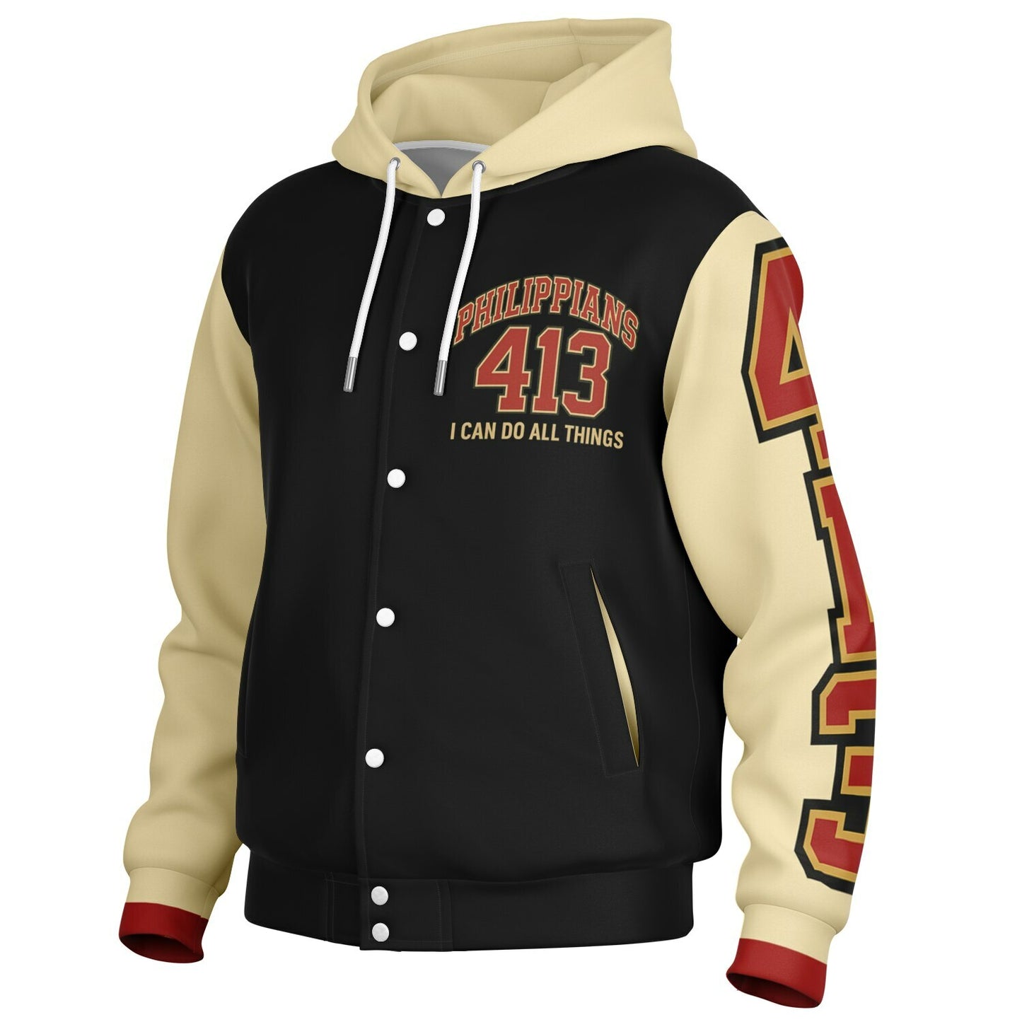 I Can Do All Things Hooded Baseball Jacket