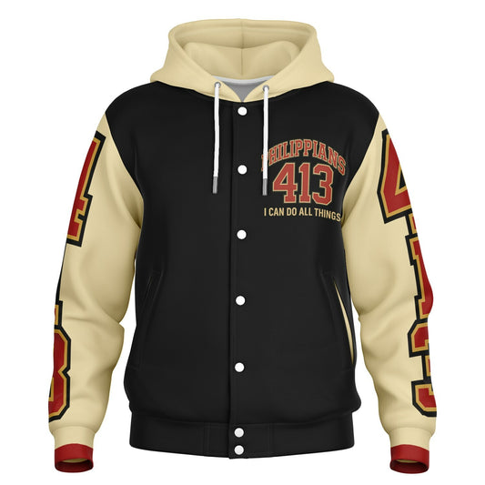 I Can Do All Things Hooded Baseball Jacket