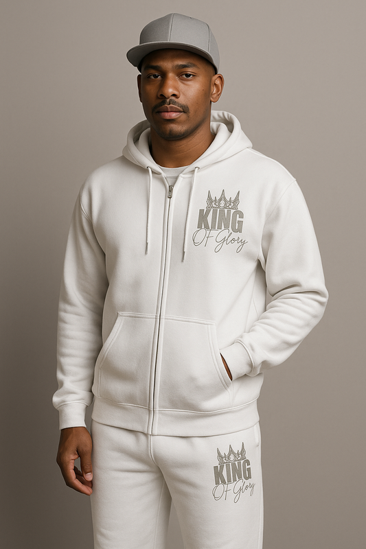King of Glory White on White Zip Hoodie & Jogger Set