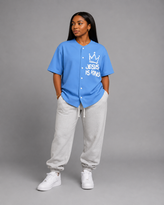Jesus Is King Carolina Blue Baseball Jersey
