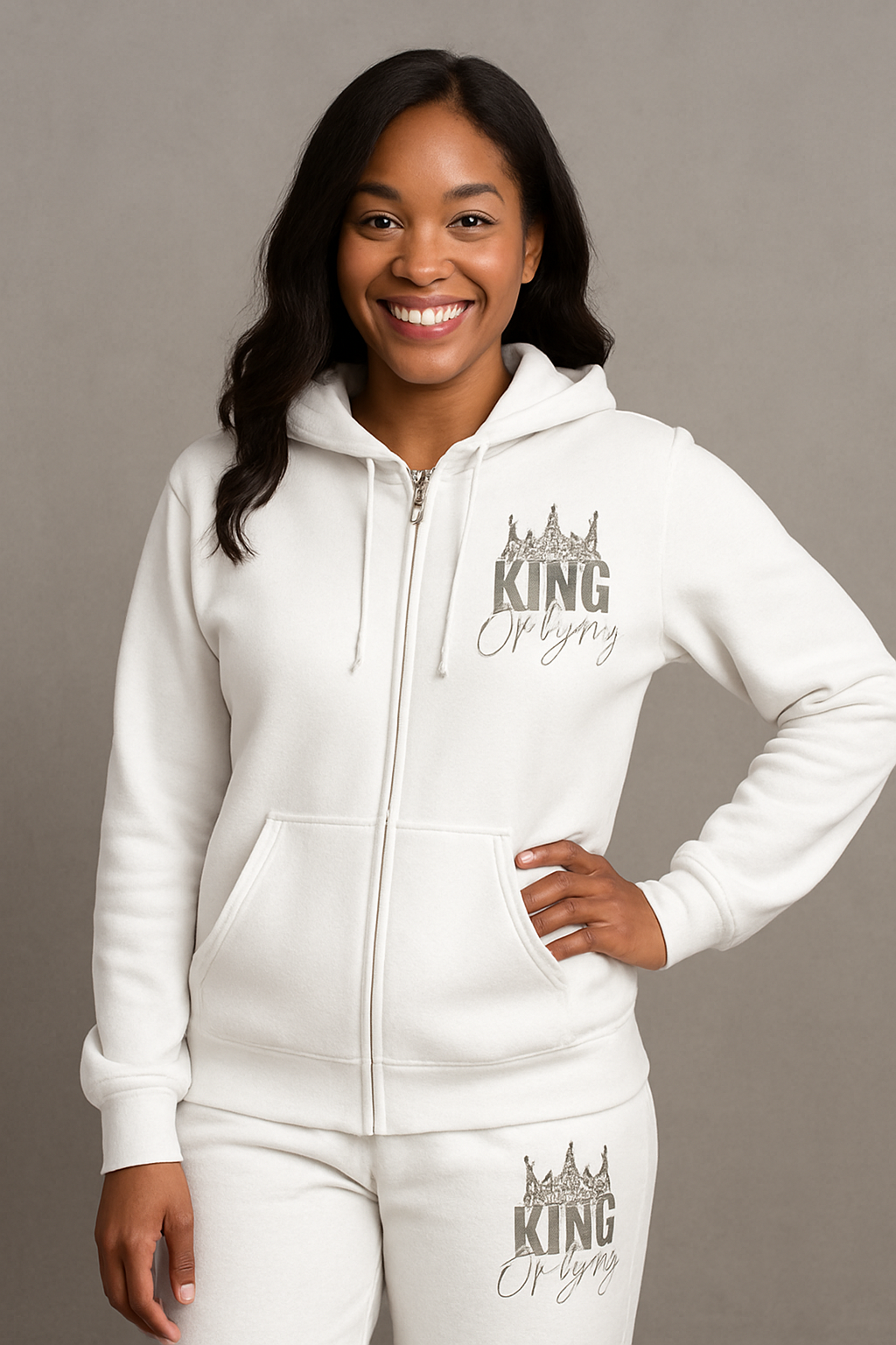 King of Glory White on White Zip Hoodie & Jogger Set