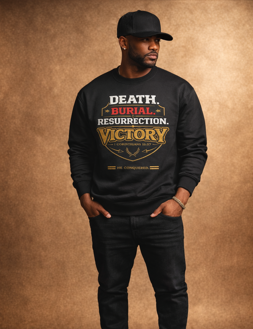 Death Burial Resurrection Victory Crewneck