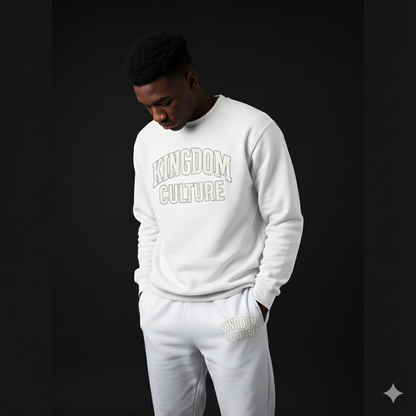 Kingdom Culture White on White Crewneck & Jogger Set