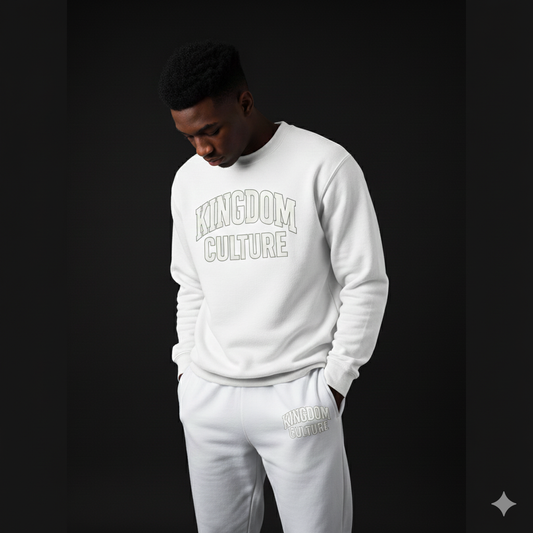Kingdom Culture White on White Crewneck & Jogger Set