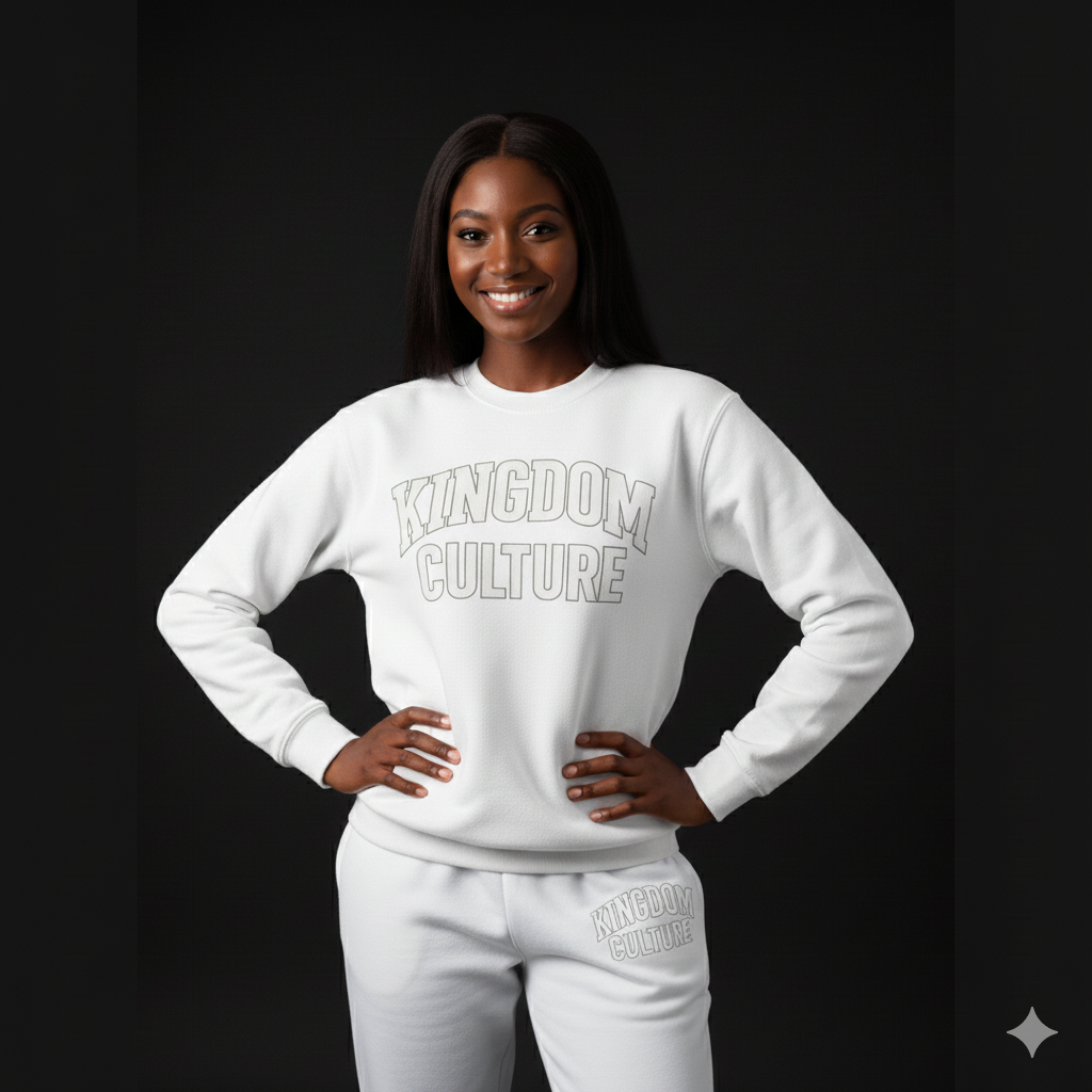 Kingdom Culture White on White Crewneck & Jogger Set