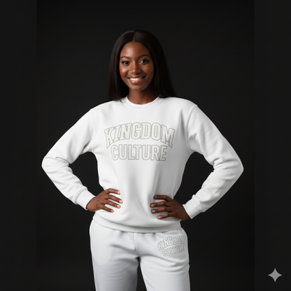 Kingdom Culture White on White Crewneck & Jogger Set