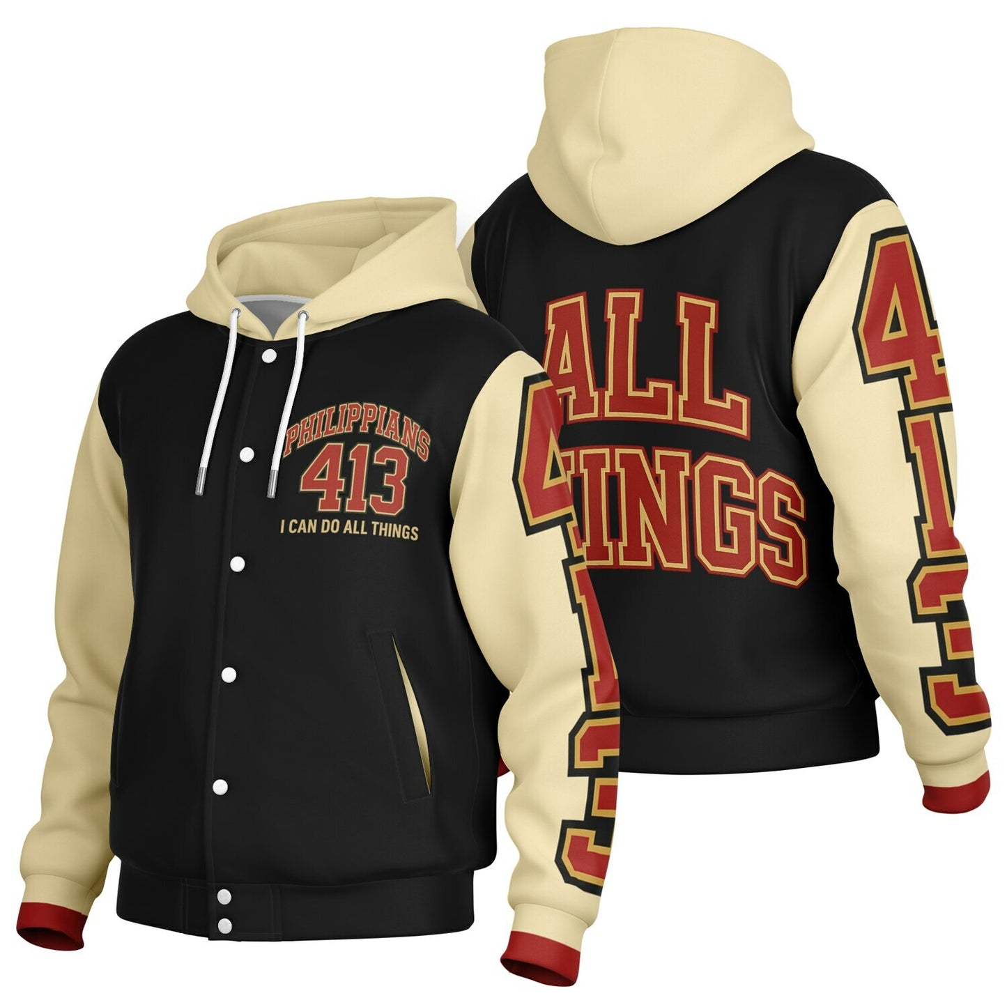 I Can Do All Things Hooded Baseball Jacket