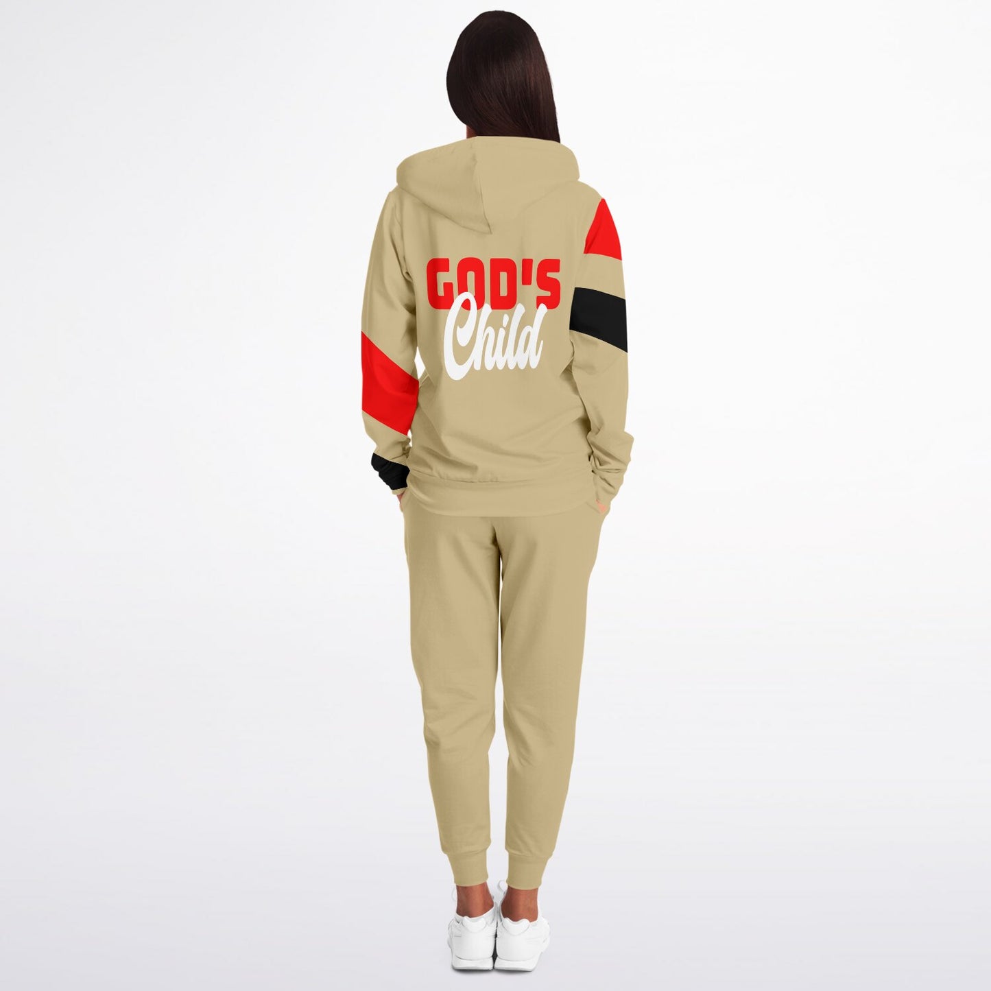 God's Child Beige Chevron Ziphoodie & Jogger Set