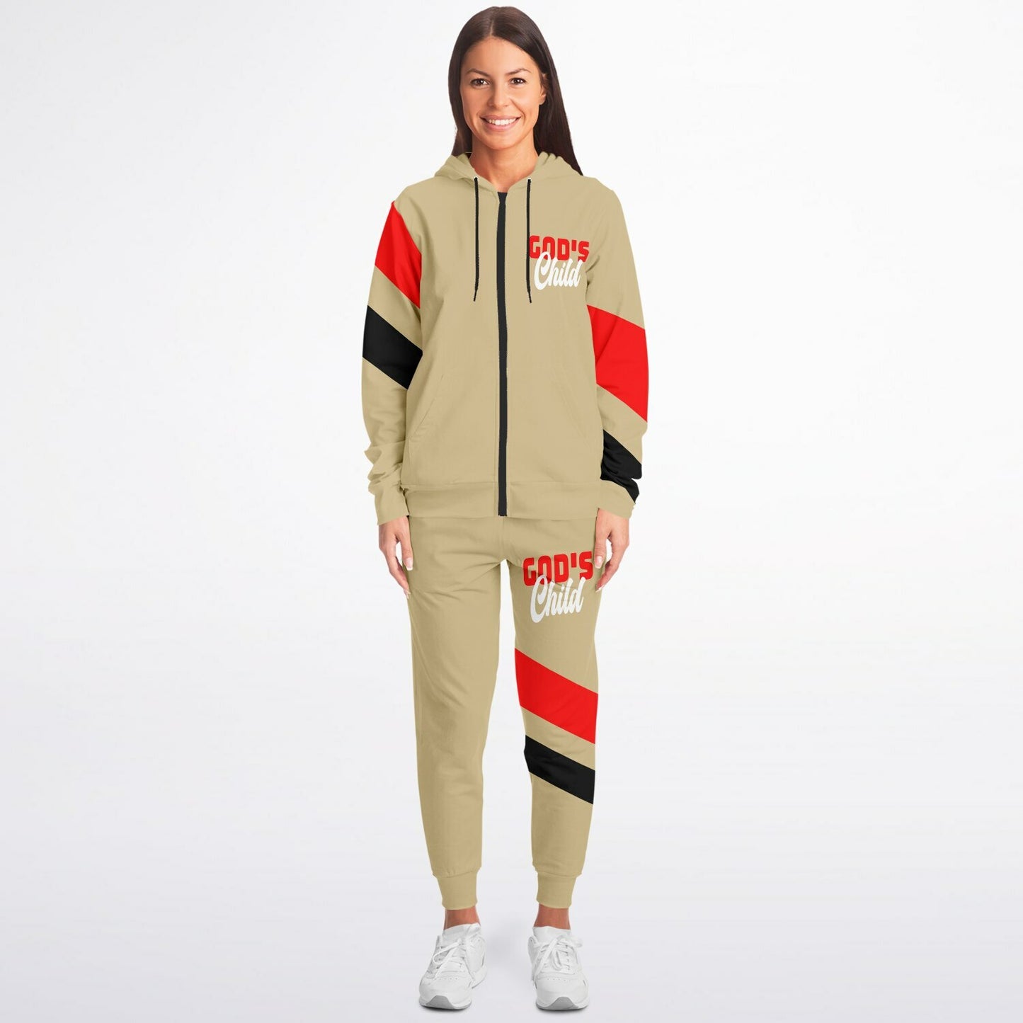 God's Child Beige Chevron Ziphoodie & Jogger Set