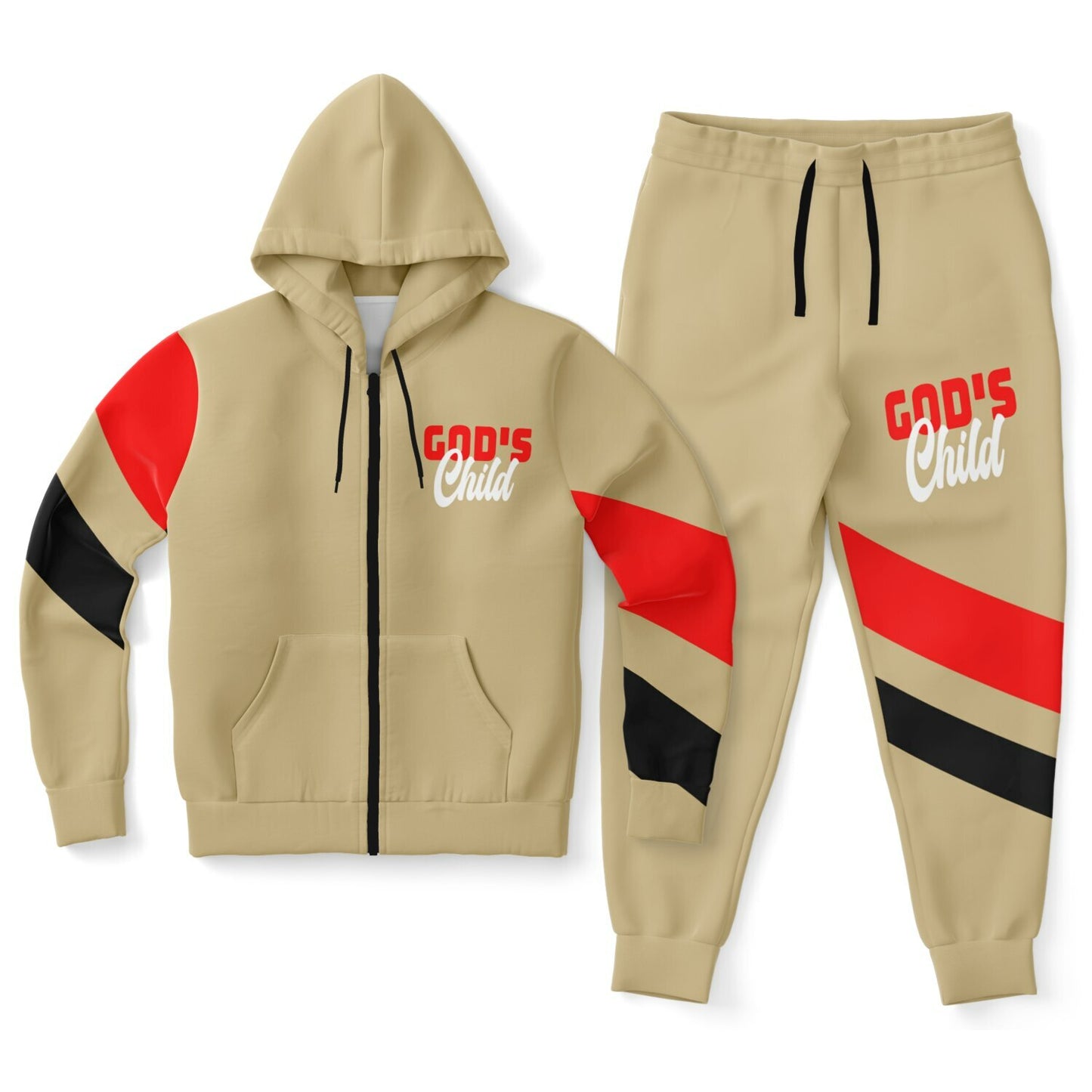 God's Child Beige Chevron Ziphoodie & Jogger Set