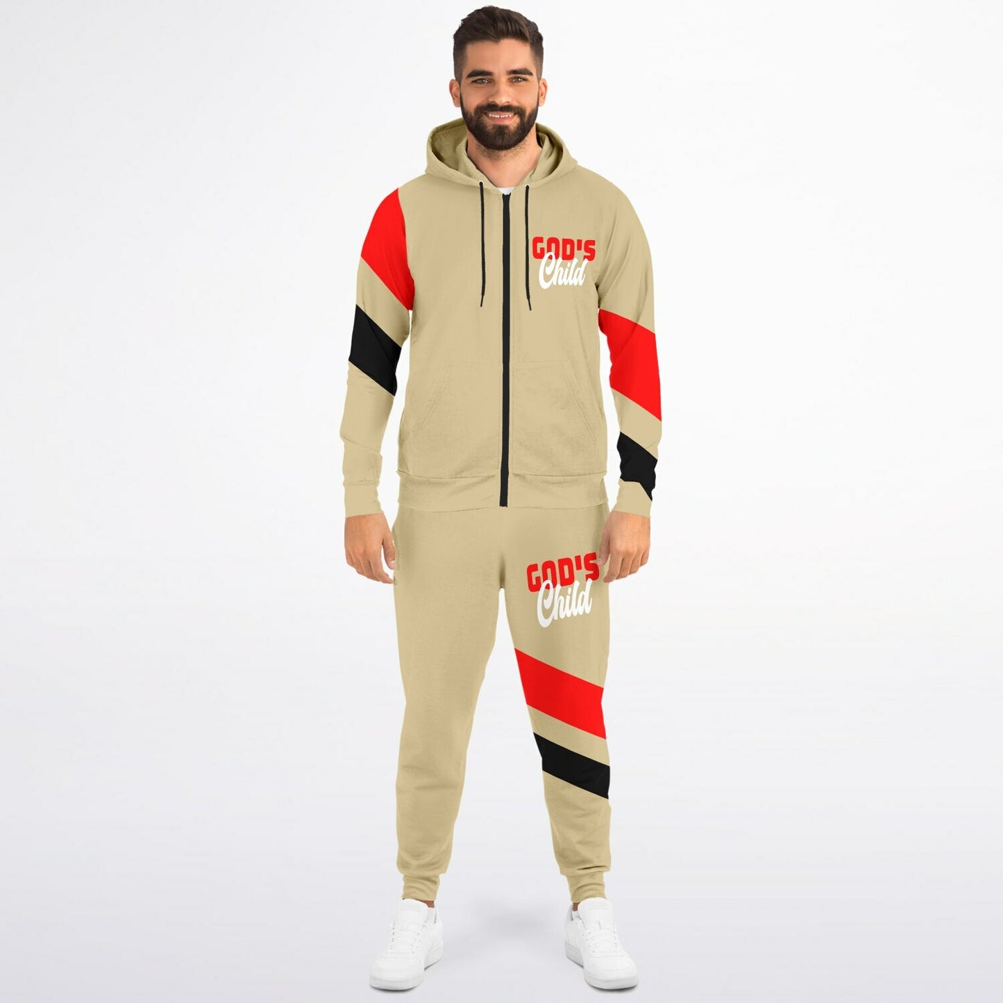 God's Child Beige Chevron Ziphoodie & Jogger Set