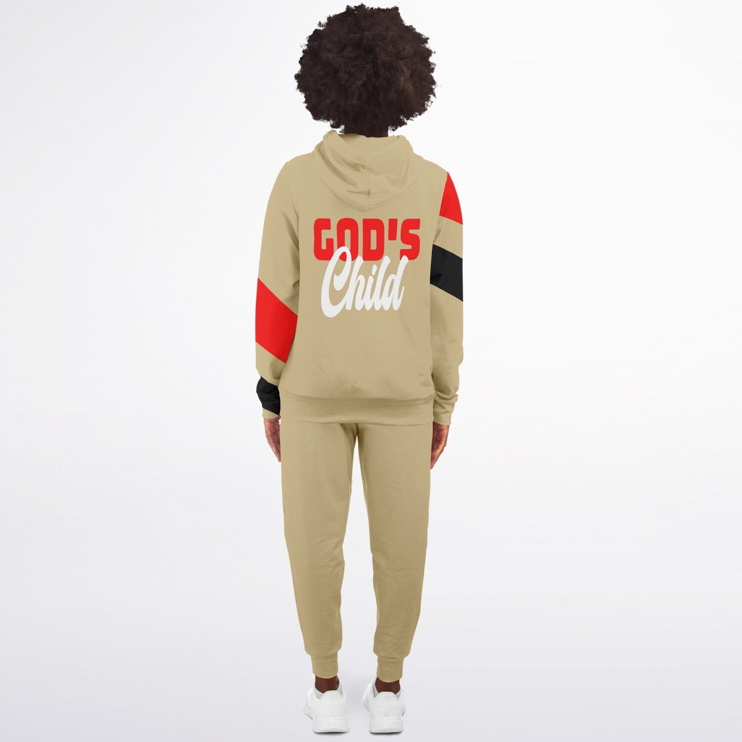 God's Child Beige Chevron Ziphoodie & Jogger Set