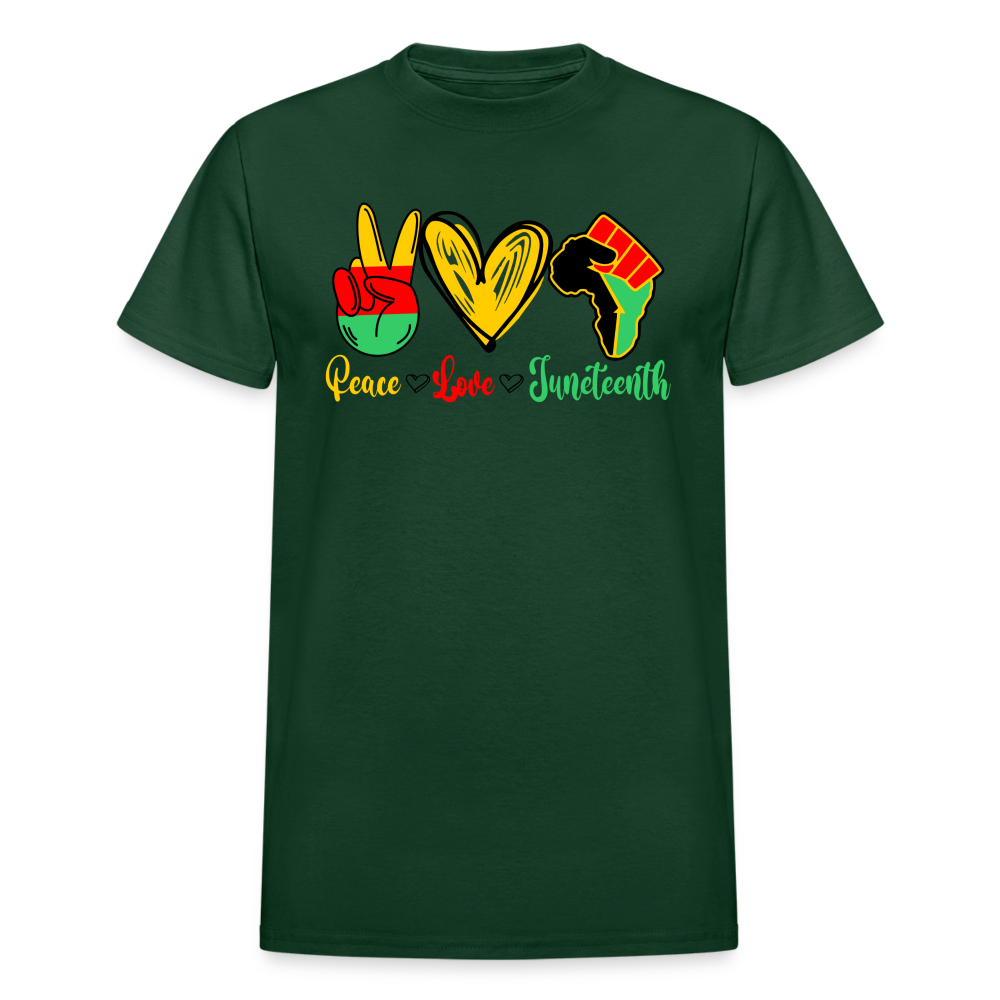 Peace Love Juneteenth Unisex T-Shirt - forest green
