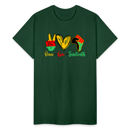 Peace Love Juneteenth Unisex T-Shirt - forest green