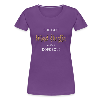 She Got Mad Hustle & A Dope Soul (Leopard Print) Women’s Premium T-Shirt - purple