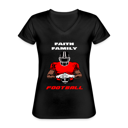Faith Family Football (Falcons) Ladies V-Neck T-Shirt - black