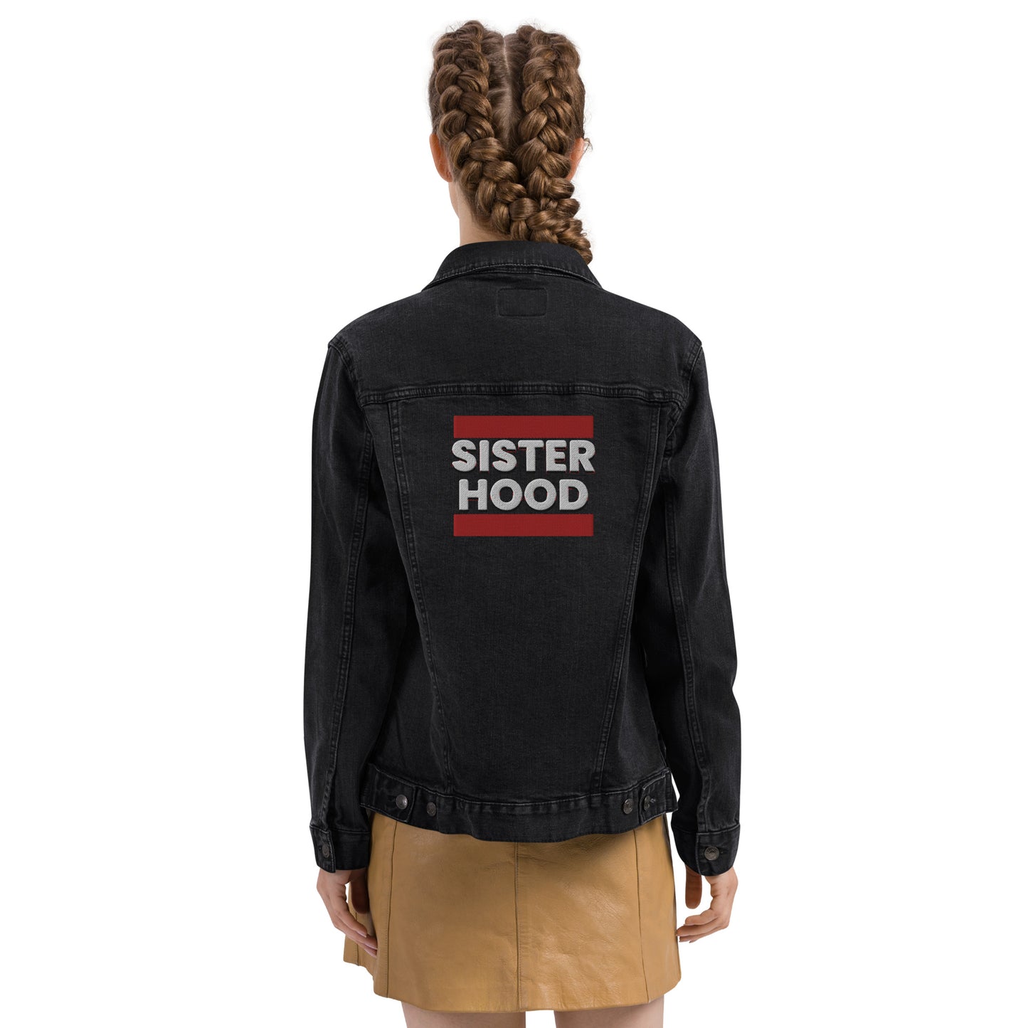 Embroidered Sisterhood denim jacket