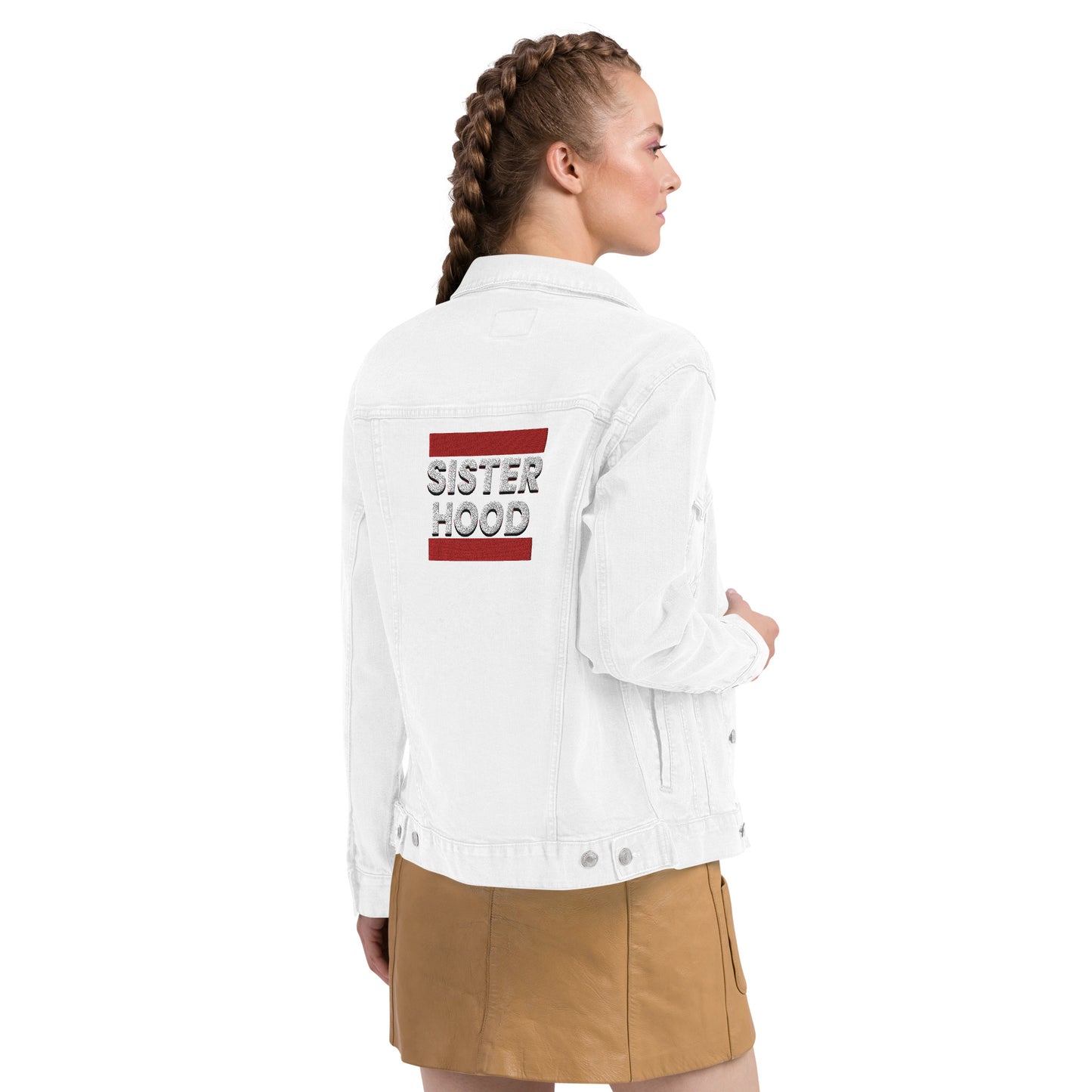 Embroidered Sisterhood denim jacket