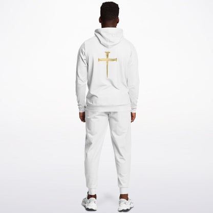 Gold Nailed Cross  White Fashion Hoodie & Jogger - AOP copy copy