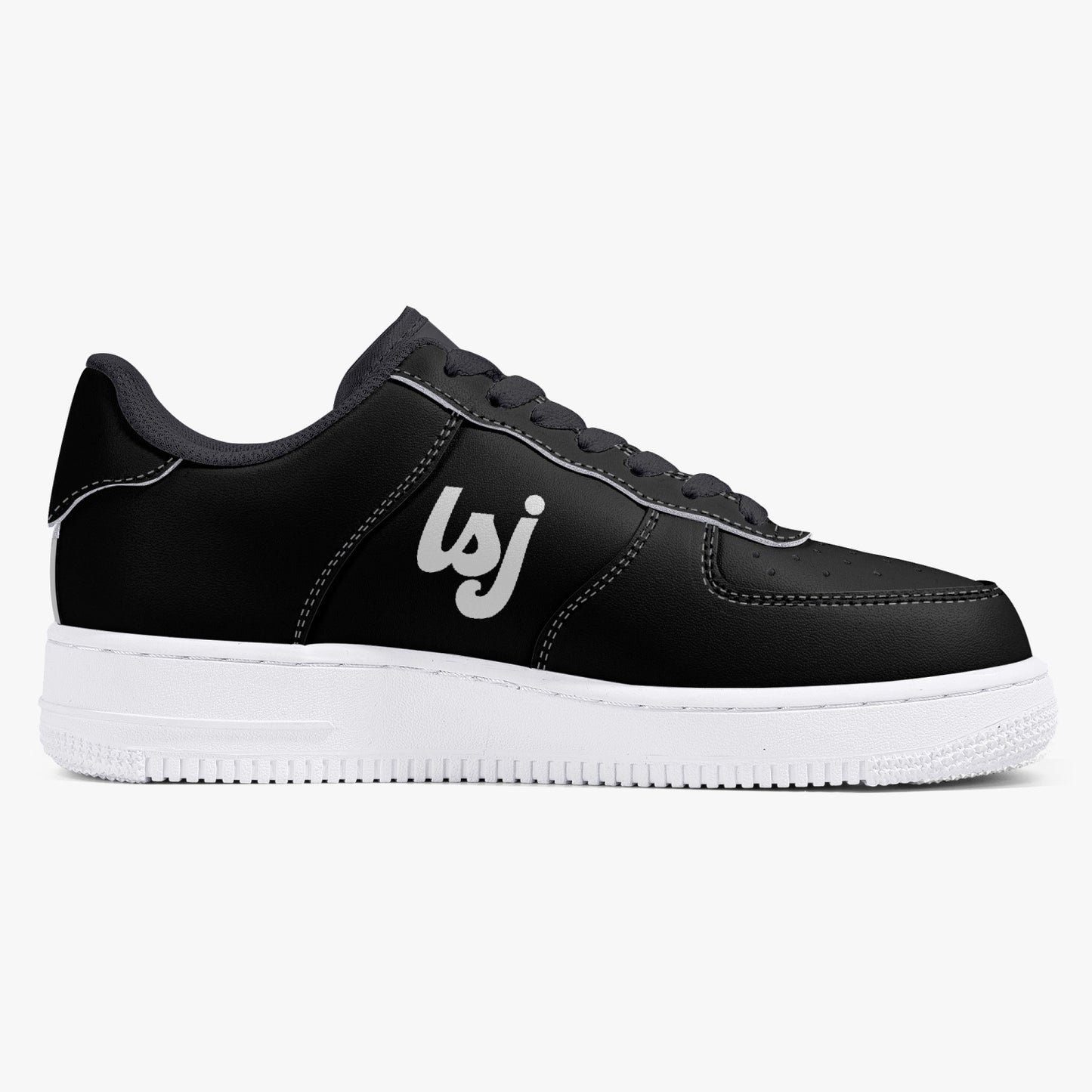 LSJ Basic Black Low-Top Leather Sports Sneakers