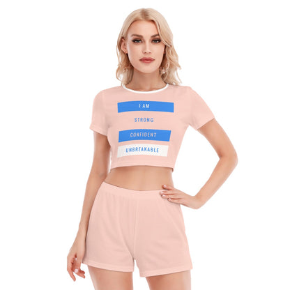 I Am Strong, Confident, Unbreakable Soft Pink Cropped Top Shorts Set