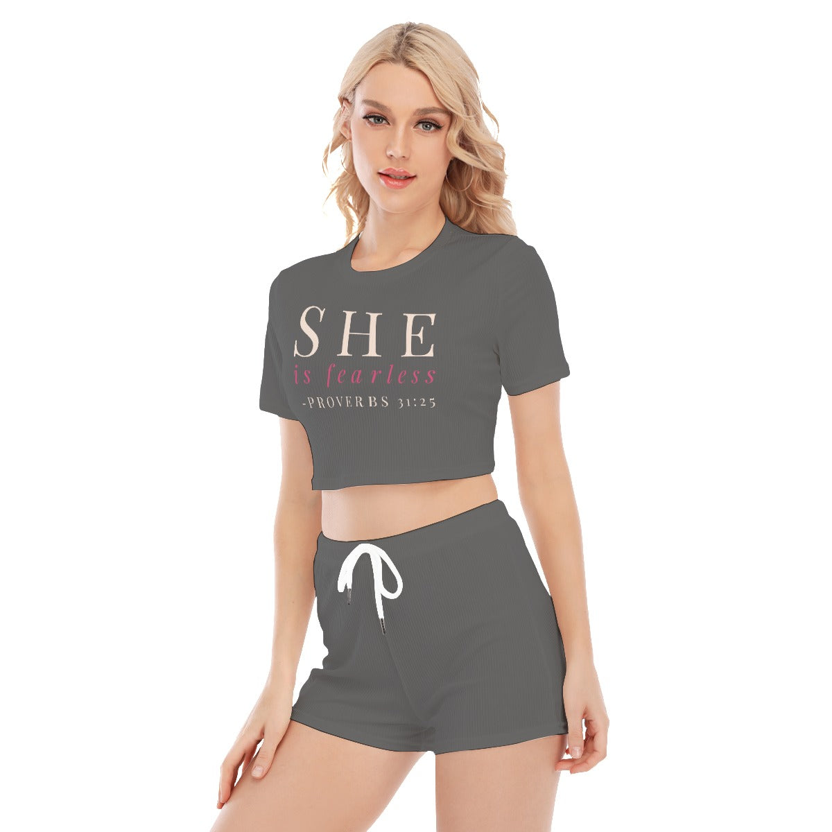 She Is Fearless Gray T-shirt Shorts Set