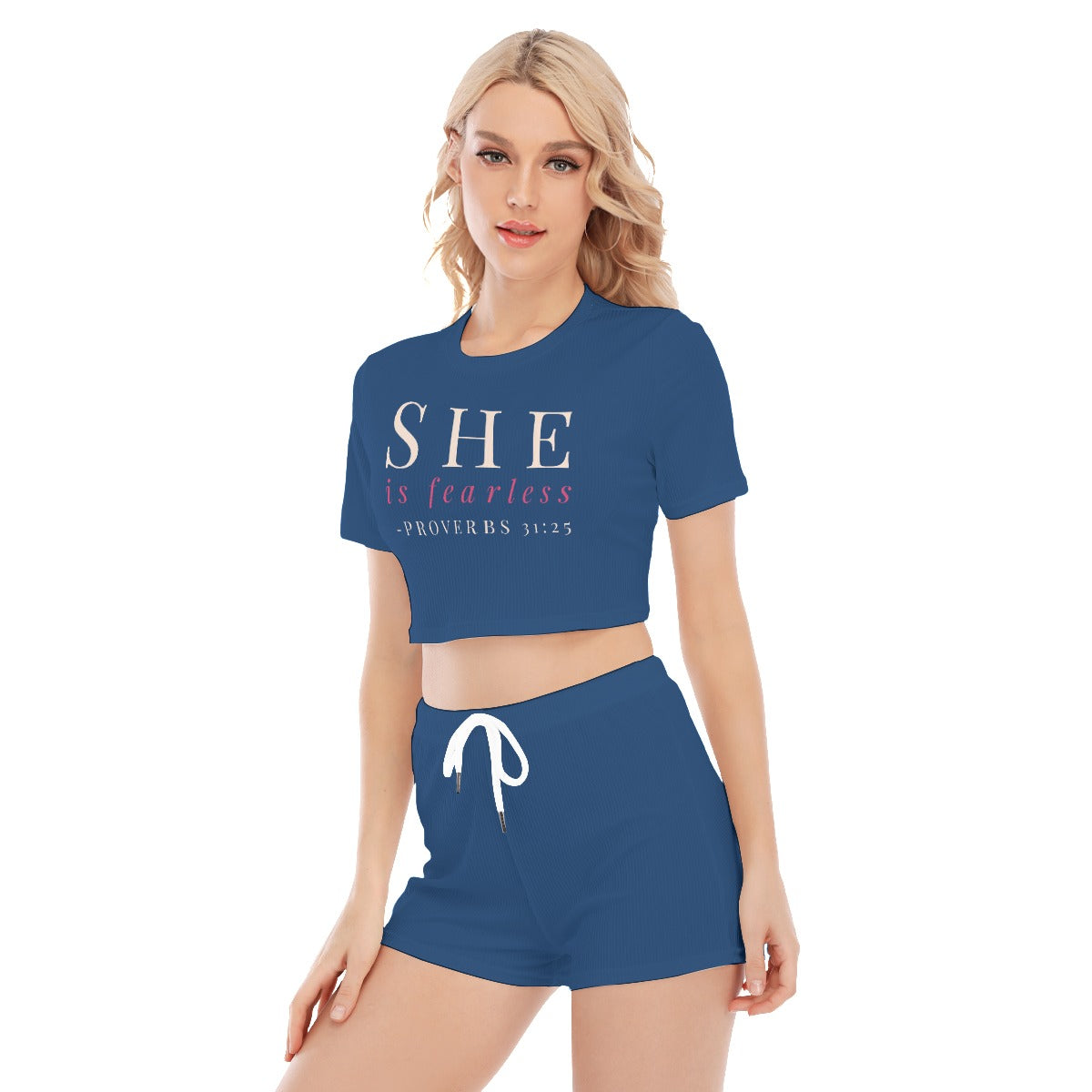 She Is Fearless Blue T-shirt Shorts Set