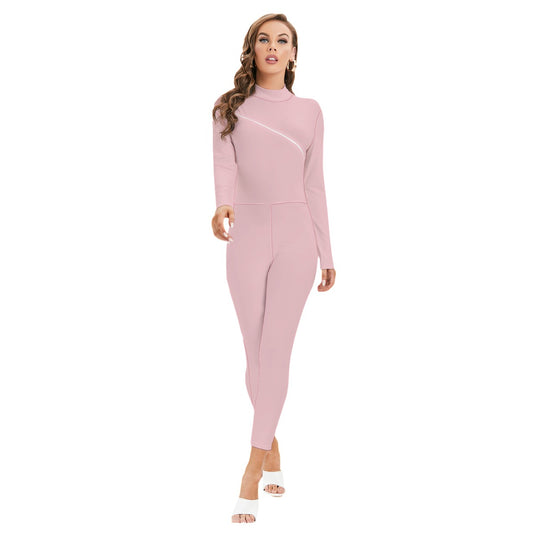 Pink Lemonade Long-sleeved High-neck Jumpsuit With Zipper